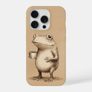 Frog with Coffee – Whimsical Vintage Animal iPhone 15 Pro Case