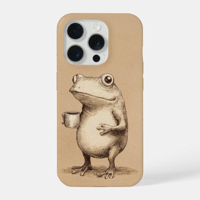 Frog with Coffee – Whimsical Vintage Animal iPhone Case (Back)