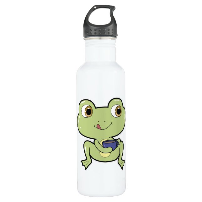 Frog with Cup of Coffee 710 Ml Water Bottle (Front)