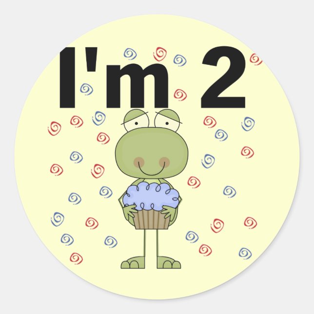 Frog With Cupcake 2nd Birthday Tshirts Classic Round Sticker (Front)