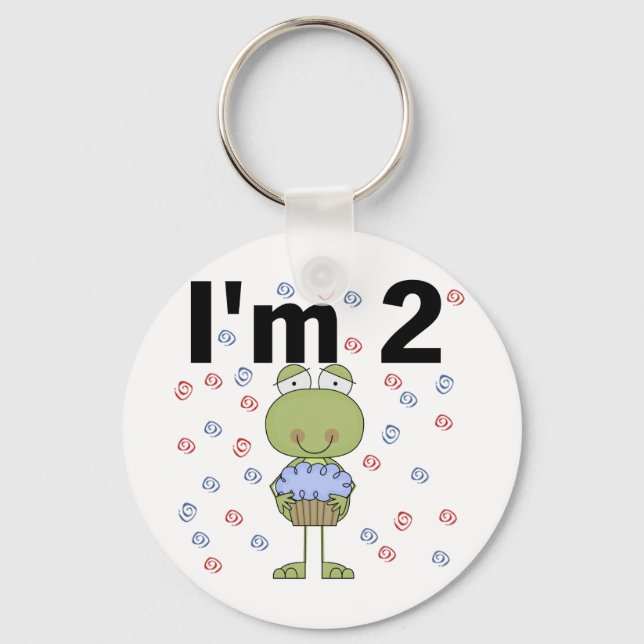 Frog With Cupcake 2nd Birthday Tshirts Key Ring (Front)