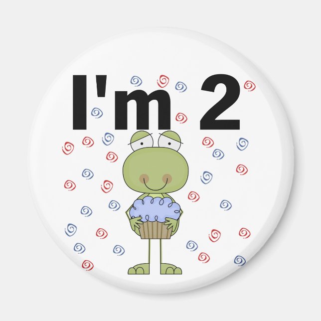 Frog With Cupcake 2nd Birthday Tshirts Magnet (Front)