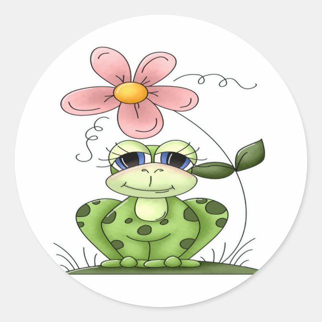 Frog with flower classic round sticker (Front)