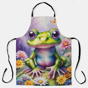 Frog With Flower Digital Art Apron