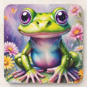 Frog With Flower Digital Art Coaster