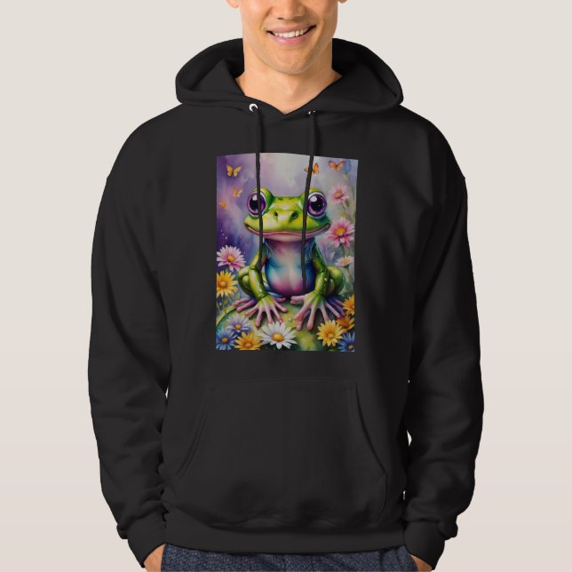 Frog With Flower Digital Art Hoodie (Front)