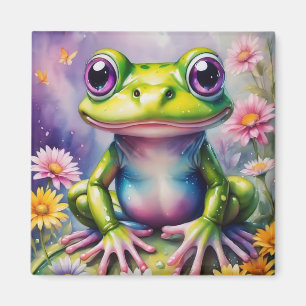 Frog With Flower Digital Art Magnet