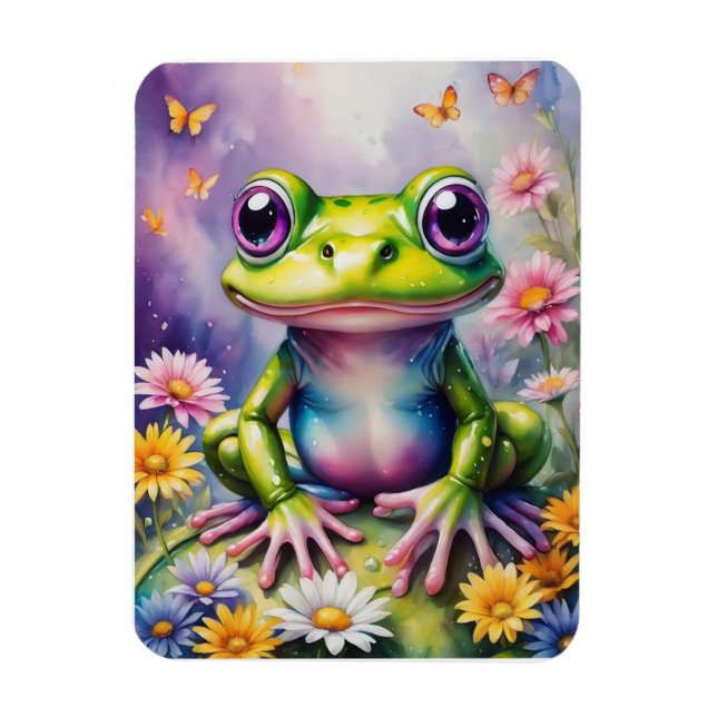 Frog With Flower Digital Art Magnet (Vertical)