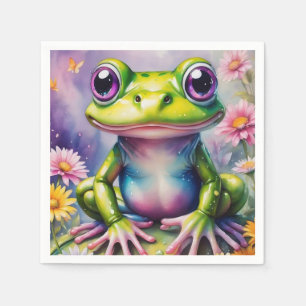 Frog With Flower Digital Art Napkin