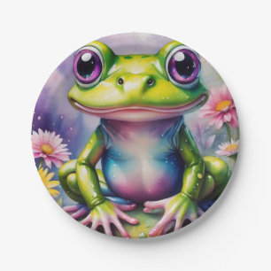 Frog With Flower Digital Art Paper Plate