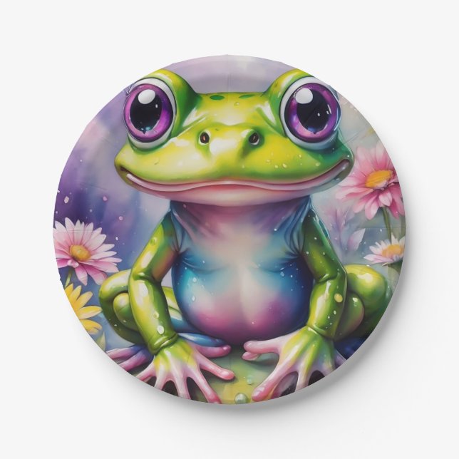 Frog With Flower Digital Art Paper Plate (Front)