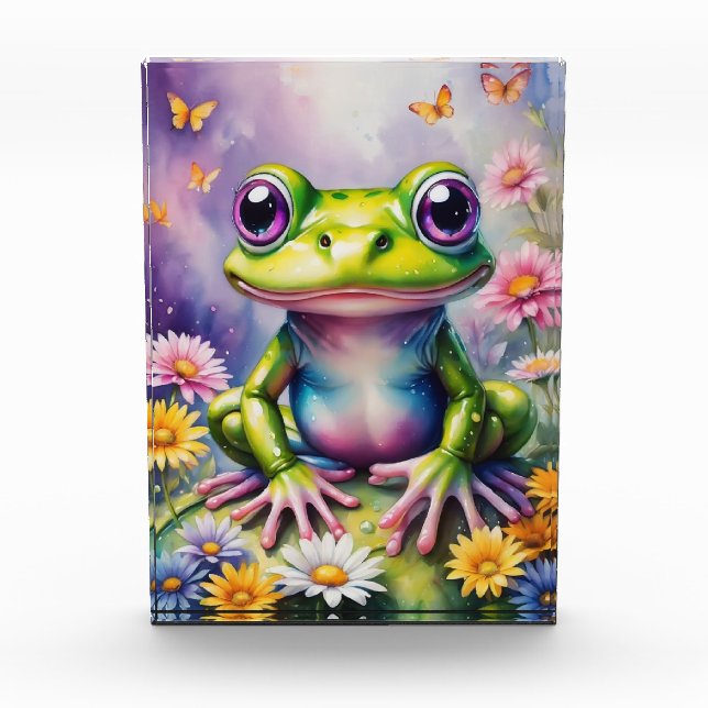 Frog With Flower Digital Art Photo Block (Front)