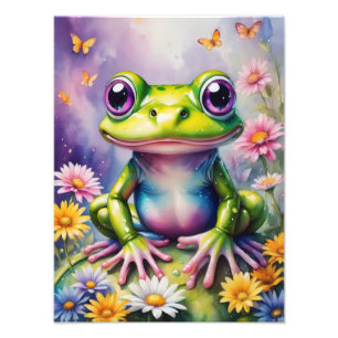 Frog With Flower Digital Art Photo Print