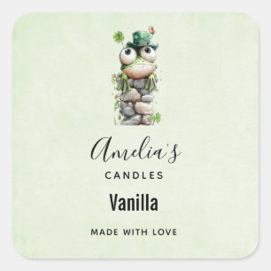 Frog with Green Hat and Shamrock Candle Business Square Sticker