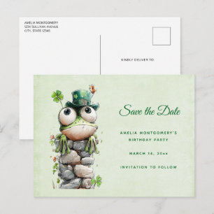 Frog with Green Hat and Shamrock Cute Announcement Postcard