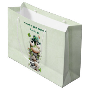 Frog with Green Hat and Shamrock Cute Birthday Large Gift Bag