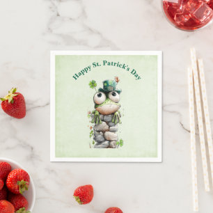 Frog with Green Hat and Shamrock Cute Birthday Napkin