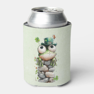 Frog with Green Hat and Shamrock Cute Can Cooler