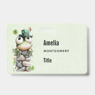 Frog with Green Hat and Shamrock Cute ID Badge