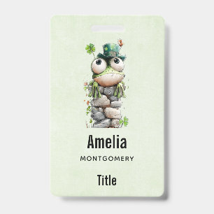 Frog with Green Hat and Shamrock Cute ID Badge
