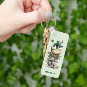  Frog with Green Hat and Shamrock Cute Key Ring