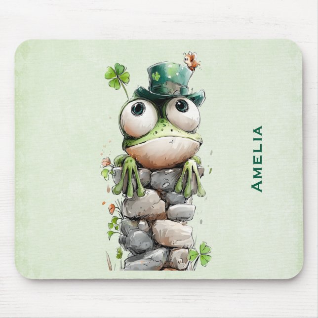 Frog with Green Hat and Shamrock Cute Mouse Mat (Front)