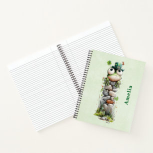 Frog with Green Hat and Shamrock Cute Notebook