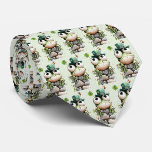 Frog with Green Hat and Shamrock Cute Pattern Tie