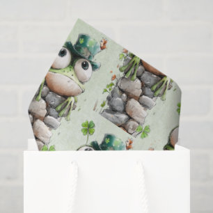 Frog with Green Hat and Shamrock Cute Pattern Tissue Paper
