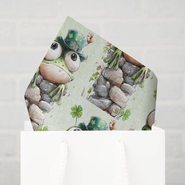 Frog with Green Hat and Shamrock Cute Pattern Tissue Paper (Gift Bag)