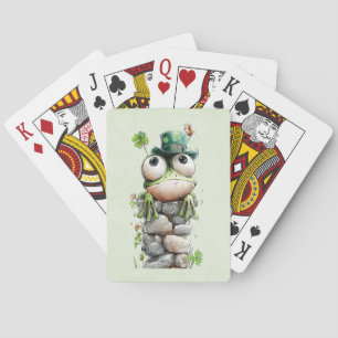 Frog with Green Hat and Shamrock Cute Playing Cards