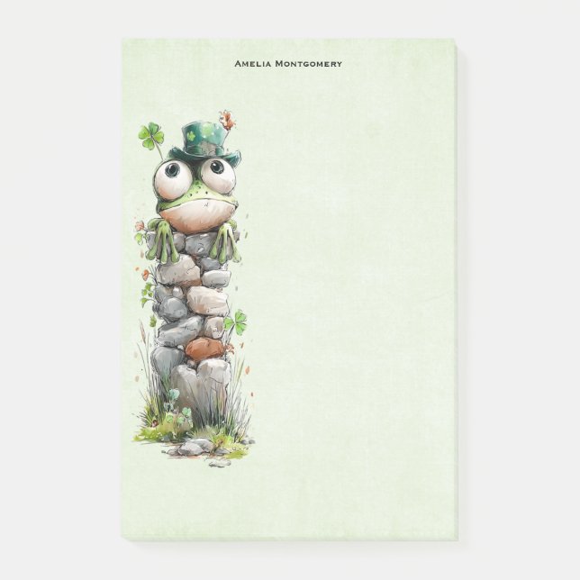Frog with Green Hat and Shamrock Cute Post-it Notes (Front)