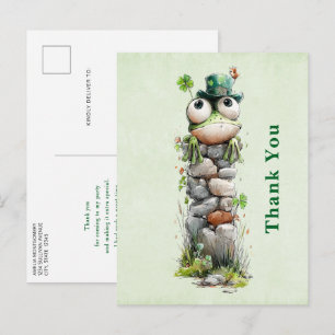 Frog with Green Hat and Shamrock Cute Thank You Postcard