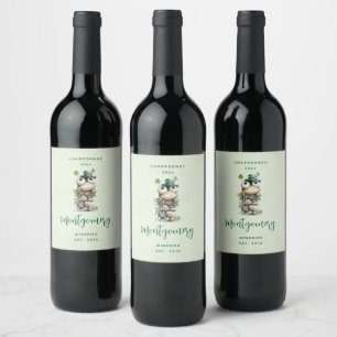 Frog with Green Hat and Shamrock Cute Wine Making Label