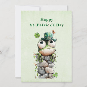 Frog with Green Hat and Shamrock St. Patrick's Day Holiday Card
