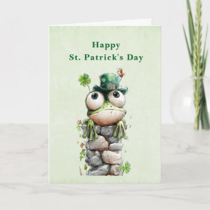 Frog with Green Hat and Shamrock St. Patrick's Day Holiday Card