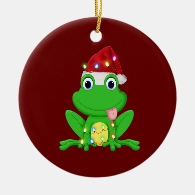 Frog With Hat Lights Christmas Ceramic Tree Decoration (Front)