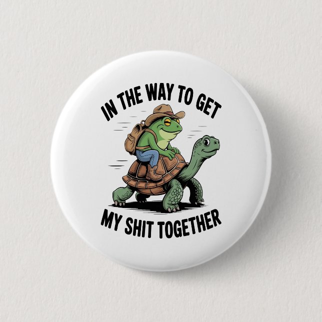 Frog with Hat Riding Turtle 6 Cm Round Badge (Front)