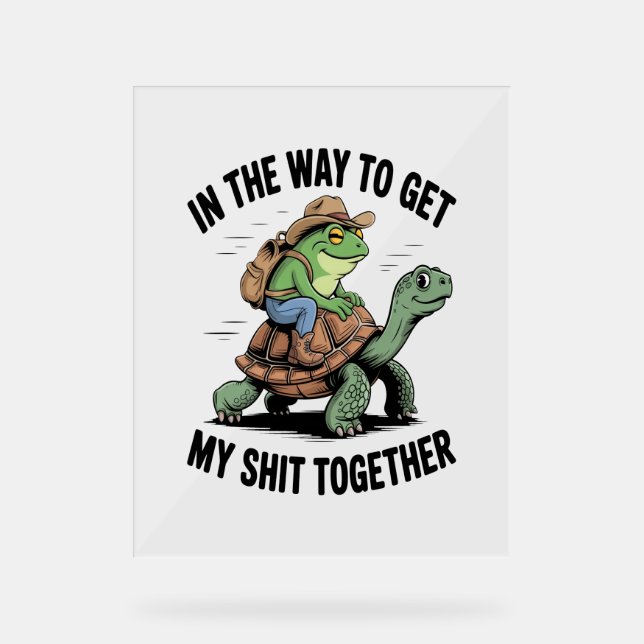 Frog with Hat Riding Turtle Acrylic Sign (Front)