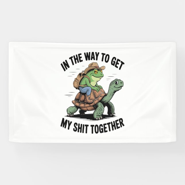 Frog with Hat Riding Turtle Banner (Horizontal)