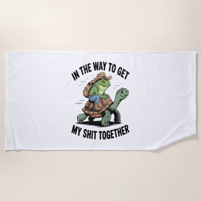 Frog with Hat Riding Turtle Beach Towel (Front)