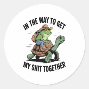 Frog with Hat Riding Turtle Classic Round Sticker