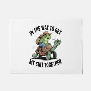 Frog with Hat Riding Turtle Doormat