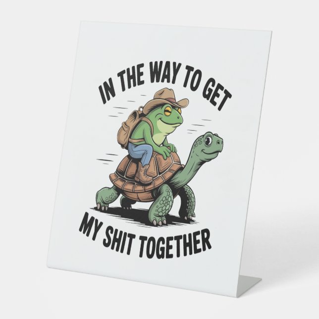 Frog with Hat Riding Turtle Pedestal Sign (Front)