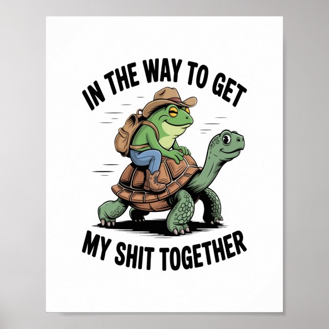 Frog with Hat Riding Turtle Poster (Front)