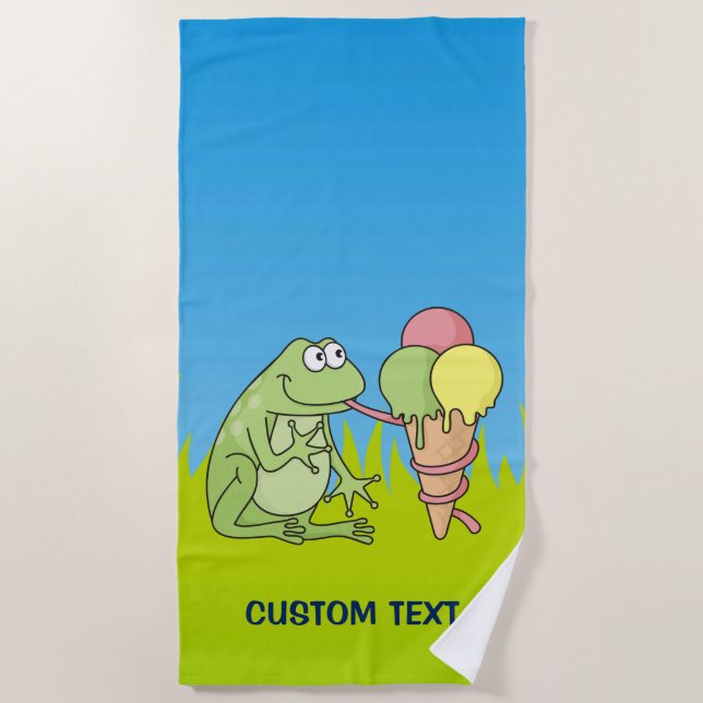 Frog with Icecream Beach Towel (Front)
