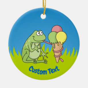 Frog with Icecream Ceramic Ornament