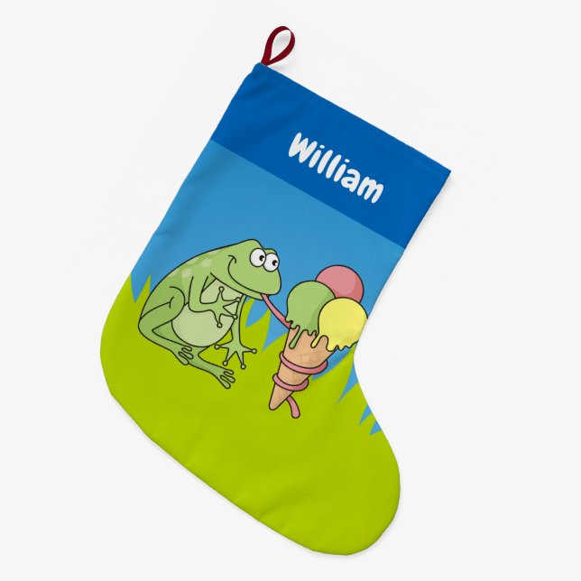 Frog with Icecream Small Christmas Stocking (Front (Hanging))