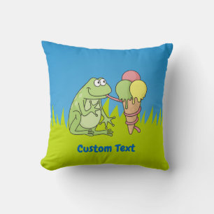 Frog with Icecream Throw Pillow