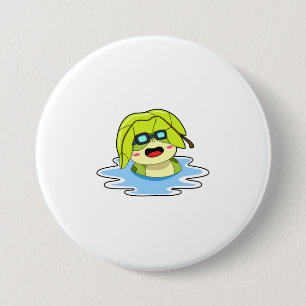Frog with Leaf at Swimming 7.5 Cm Round Badge
